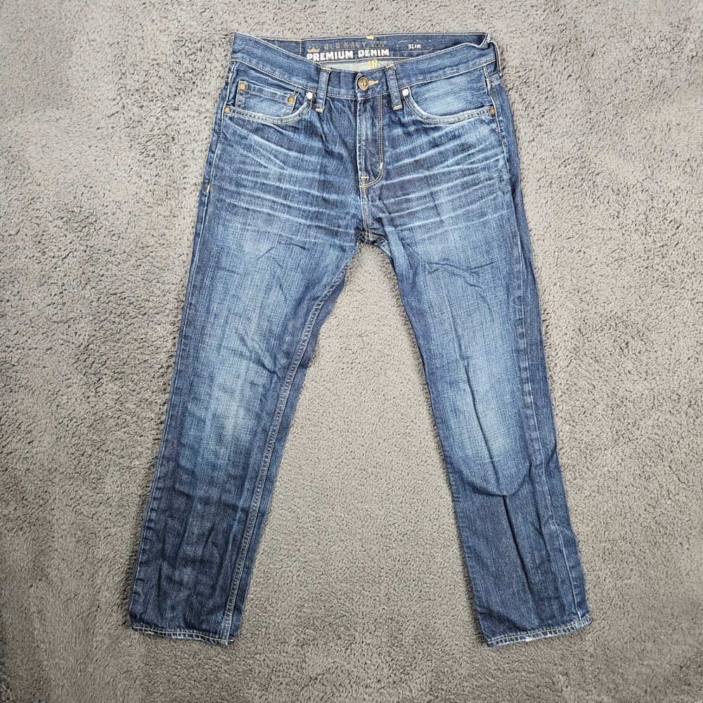 Old Navy Premium‎ Denim Micro Blue Slim Mens Jeans Size 31x30 Distressed